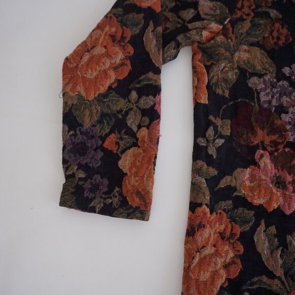 Vintage Susan Graver Black Tapestry Floral Button Jacket Eclectic Grandpa Coat L - Picture 8 of 9